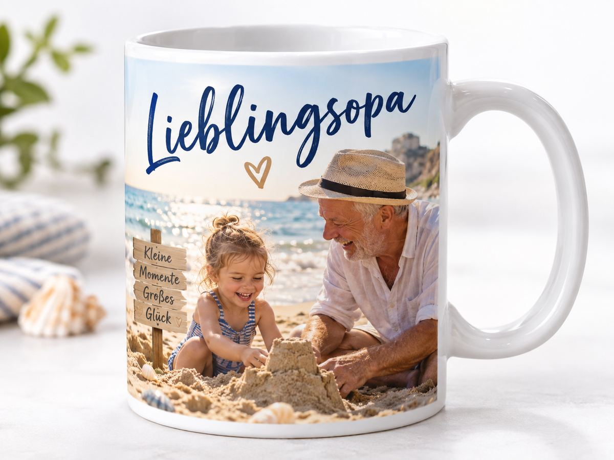 Weiße Fototasse mit eigenem Foto